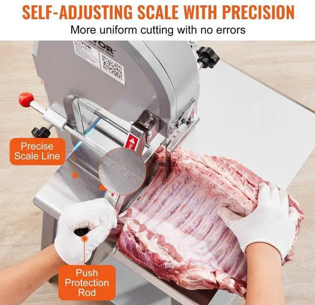 Alt view image 4 of 14 - VEVOR Commercial Electric Meat Bandsaw, 1500W Stainless Steel Vertical Bone Sawing Machine, Workbeach 19.3" x 15", 0.16-7.9 Inch Cutting Thickness, Frozen Meat Cutter with 6 Blades for Rib Pork Beef