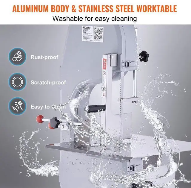 Alt view image 5 of 14 - VEVOR Commercial Electric Meat Bandsaw, 1500W Stainless Steel Vertical Bone Sawing Machine, Workbeach 19.3" x 15", 0.16-7.9 Inch Cutting Thickness, Frozen Meat Cutter with 6 Blades for Rib Pork Beef