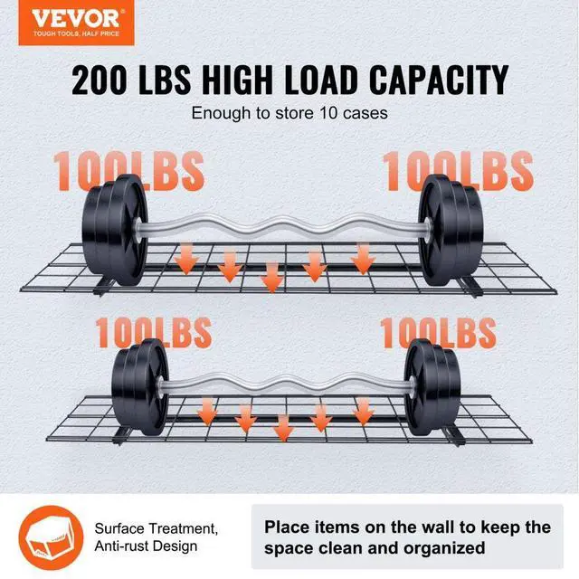 Alt view image 2 of 7 - VEVOR Garage Storage Shelving, 2 Pack, 4 x 1 ft Heavy Duty Garage Shelves Wall Mounted, 400 lbs Load Capacity(Total) Garage Storage Rack Floating Shelves, Suitable for Shop, Shed, Garage Storage