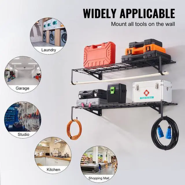 Alt view image 6 of 7 - VEVOR Garage Storage Shelving, 2 Pack, 4 x 1 ft Heavy Duty Garage Shelves Wall Mounted, 400 lbs Load Capacity(Total) Garage Storage Rack Floating Shelves, Suitable for Shop, Shed, Garage Storage