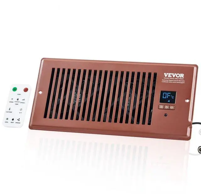 Main image of VEVOR Register Booster Fan, Quiet Vent Booster Fan Fits 4 x 10 Register Holes, with Remote Control and Thermostat Control, Adjustable Speed for Heating Cooling Smart Vent, Brown
