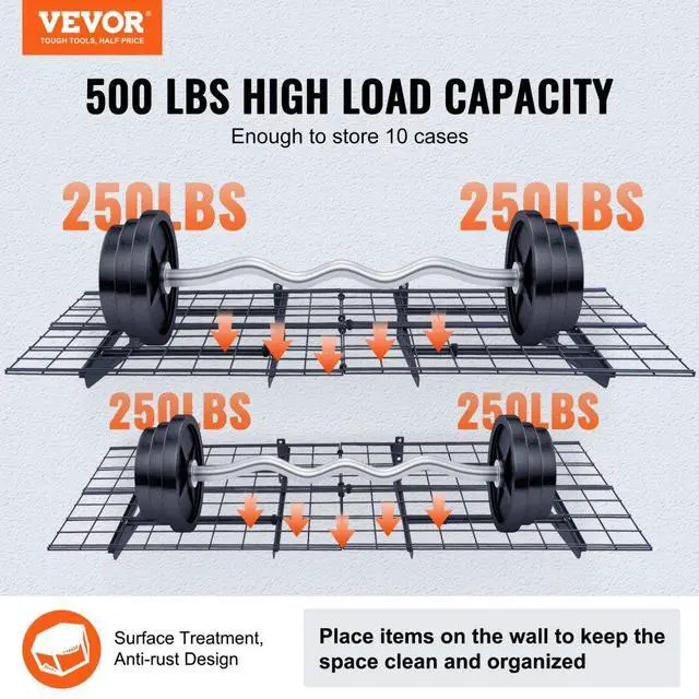 Alt view image 2 of 7 - VEVOR Garage Storage Shelving, 2 Pack, 6 x 2 ft Heavy Duty Garage Shelves Wall Mounted, 1000 lbs Load Capacity(Total) Garage Storage Rack Floating Shelves, Suitable for Shop, Shed, Garage Storage