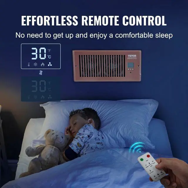 Alt view image 5 of 7 - VEVOR Register Booster Fan, Quiet Vent Booster Fan Fits 4 x 10 Register Holes, with Remote Control and Thermostat Control, Adjustable Speed for Heating Cooling Smart Vent, Brown