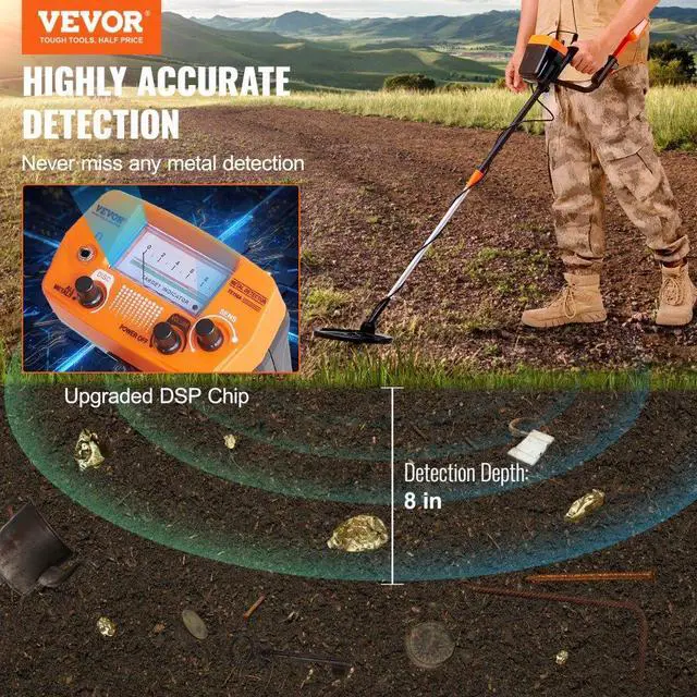 Alt view image 2 of 7 - VEVOR Metal Detector for Adults & Kids, 8 Inch Waterproof Search Coil with High Accuracy Pointer Display, Adjustable 38''-49'' Gold Detector, Lightweight Aluminum Stem for Detecting Gold Treasure