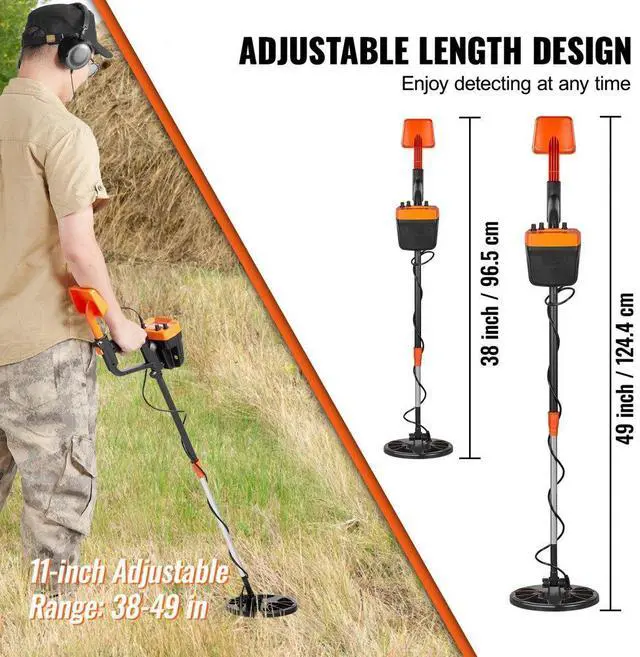 Alt view image 3 of 7 - VEVOR Metal Detector for Adults & Kids, 8 Inch Waterproof Search Coil with High Accuracy Pointer Display, Adjustable 38''-49'' Gold Detector, Lightweight Aluminum Stem for Detecting Gold Treasure