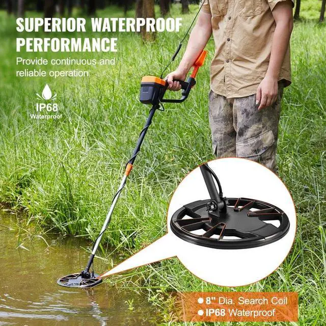 Alt view image 5 of 7 - VEVOR Metal Detector for Adults & Kids, 8 Inch Waterproof Search Coil with High Accuracy Pointer Display, Adjustable 38''-49'' Gold Detector, Lightweight Aluminum Stem for Detecting Gold Treasure