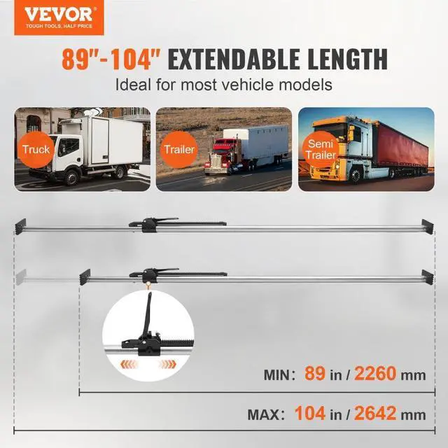 Alt view image 2 of 7 - VEVOR Cargo Bar, Ratcheting Cargo Bar Adjustable from 89" to 104", Heavy-duty Steel Cargo Stabilizer Bar with 309 lbs Capacity, Truck Bed Load Bar for Pickup Truck Bed, Trailer, Semi Trailer (4 pcs)