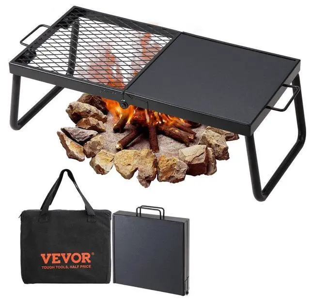 Main image of VEVOR Folding Campfire Grill, Heavy Duty Steel Mesh Grate, 22.4" Portable Camping Grates Over Fire Pit, Camp Fire Cooking Equipment with Legs Carrying Bag, Grilling Rack for Outdoor Open Flame Cooking
