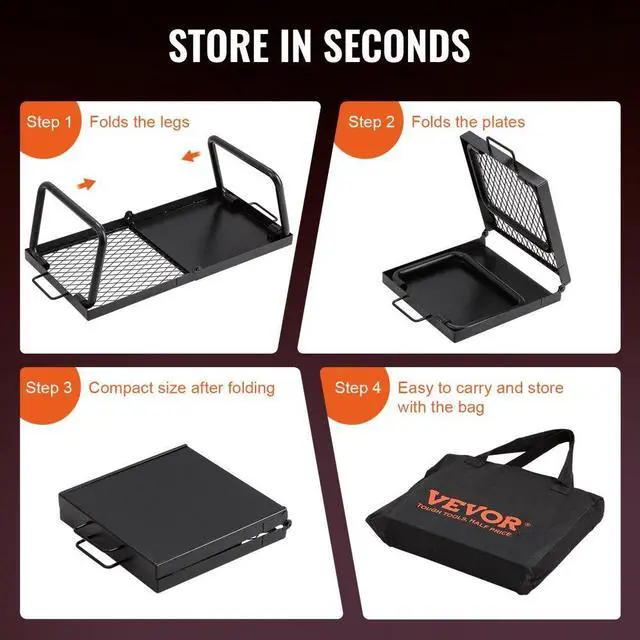 Alt view image 5 of 7 - VEVOR Folding Campfire Grill, Heavy Duty Steel Mesh Grate, 22.4" Portable Camping Grates Over Fire Pit, Camp Fire Cooking Equipment with Legs Carrying Bag, Grilling Rack for Outdoor Open Flame Cooking