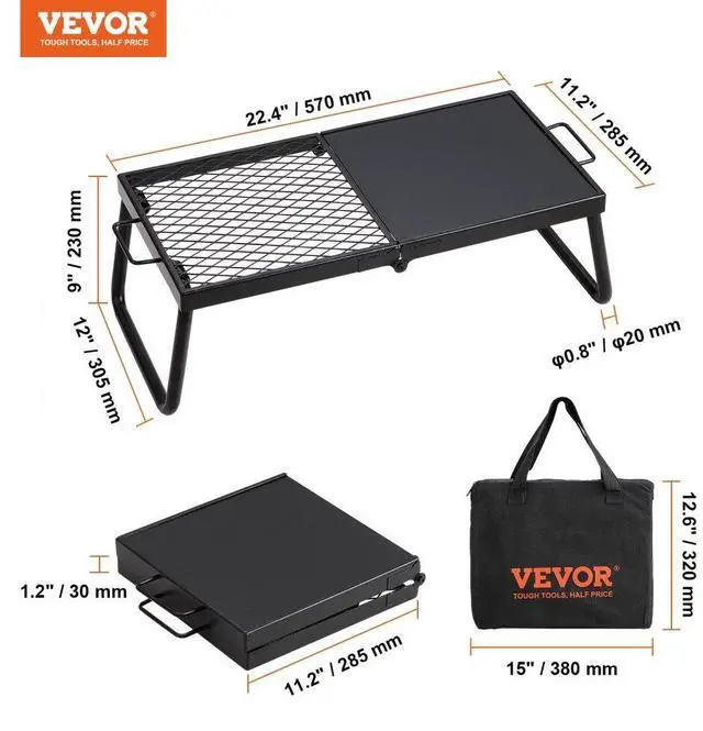 Alt view image 7 of 7 - VEVOR Folding Campfire Grill, Heavy Duty Steel Mesh Grate, 22.4" Portable Camping Grates Over Fire Pit, Camp Fire Cooking Equipment with Legs Carrying Bag, Grilling Rack for Outdoor Open Flame Cooking