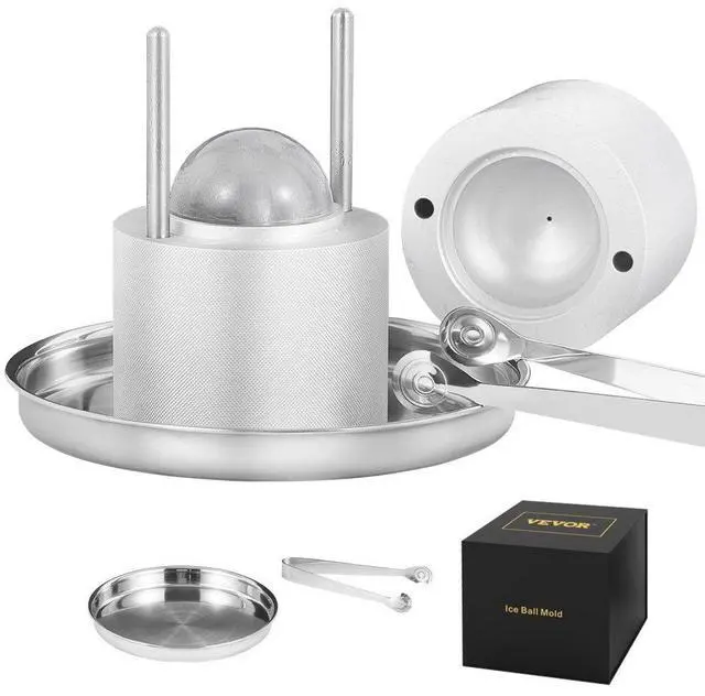 Main image of VEVOR Ice Ball Press, 2.4" Ice Ball Maker, Aircraft Al Alloy Ice Ball Press Kit for 60mm Ice Sphere, Ice Press with Tong and Drip Tray, for Whiskey, Cocktail, Bourbon, Scot on Party & Holiday, Silver