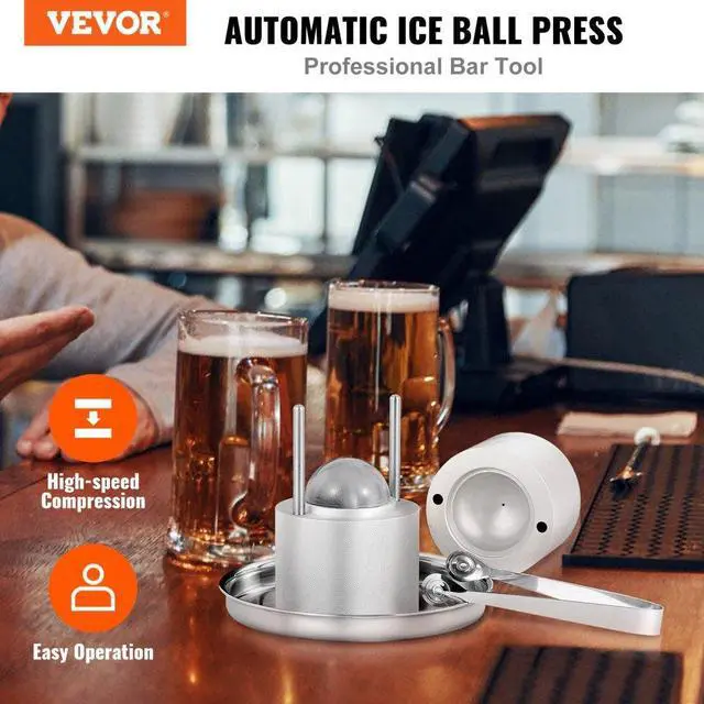 Alt view image 2 of 7 - VEVOR Ice Ball Press, 2.4" Ice Ball Maker, Aircraft Al Alloy Ice Ball Press Kit for 60mm Ice Sphere, Ice Press with Tong and Drip Tray, for Whiskey, Cocktail, Bourbon, Scot on Party & Holiday, Silver