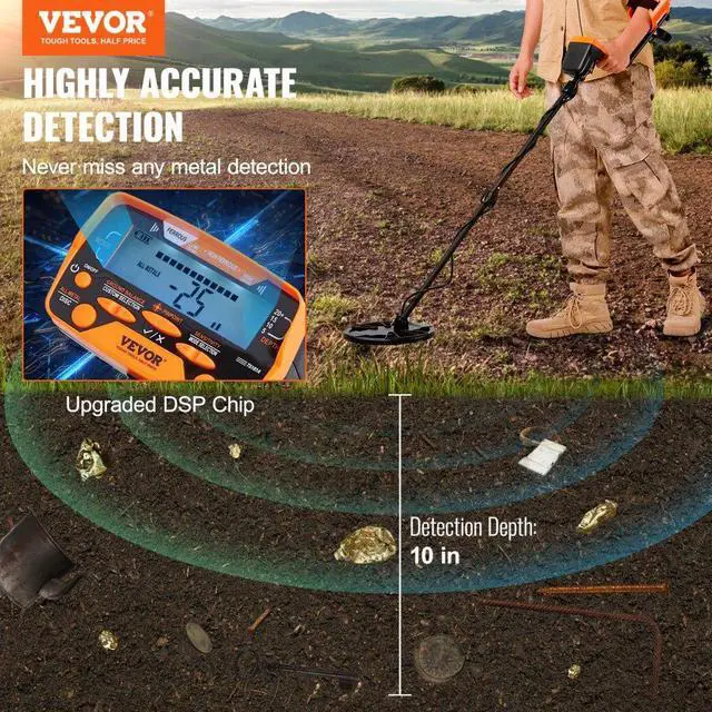 Alt view image 2 of 7 - VEVOR Metal Detector for Adults & Kids, 10 Inch Waterproof Search Coil with LCD Display 7 Modes, Adjustable 41''-52'' Aluminum Stem, DSP Chip Higher Accuracy Gold Detector 10'' Detection Depth