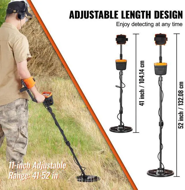 Alt view image 3 of 7 - VEVOR Metal Detector for Adults & Kids, 10 Inch Waterproof Search Coil with LCD Display 7 Modes, Adjustable 41''-52'' Aluminum Stem, DSP Chip Higher Accuracy Gold Detector 10'' Detection Depth