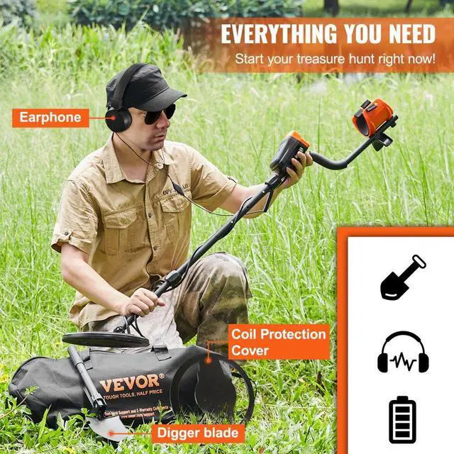 Alt view image 6 of 7 - VEVOR Metal Detector for Adults & Kids, 10 Inch Waterproof Search Coil with LCD Display 7 Modes, Adjustable 41''-52'' Aluminum Stem, DSP Chip Higher Accuracy Gold Detector 10'' Detection Depth