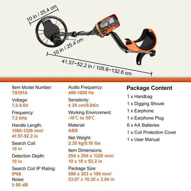 Alt view image 7 of 7 - VEVOR Metal Detector for Adults & Kids, 10 Inch Waterproof Search Coil with LCD Display 7 Modes, Adjustable 41''-52'' Aluminum Stem, DSP Chip Higher Accuracy Gold Detector 10'' Detection Depth