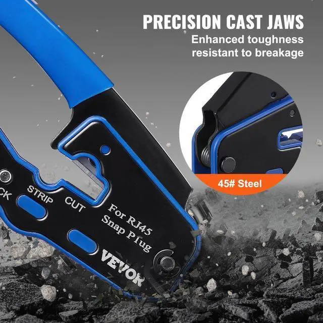 Alt view image 4 of 7 - VEVOR RJ45 Crimp Tool Kit, Cat5e/Cat6/Cat6a Pass Through Ethernet Crimper for 8P8C Modular Plugs with 20pcs Connectors and 20pcs Covers, Wire Stripper and Network Tester