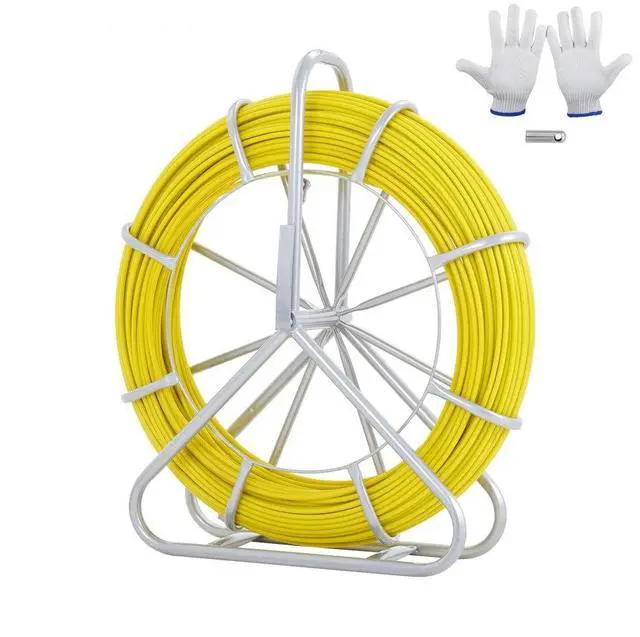 Main image of VEVOR Fish Tape Fiberglass, 425 ft, 1/4 inch, Duct Rodder Fishtape Wire Puller, Cable Running Rod with Steel Reel Stand, 3 Pulling Heads, Fishing Tools for Walls and Electrical Conduit, Non-Conductive