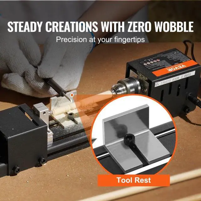 Alt view image 3 of 7 - VEVOR Mini Lathe Machine, 2.76 in x 6.3 in, 24VDC 96W Mini Wood Lathe Tools Milling Machine Accessories, 7 Speeds 4220/5300/5650/6350/6660/7050/8450 RPM, for DIY Woodworking Wood Drill Rotary Tool