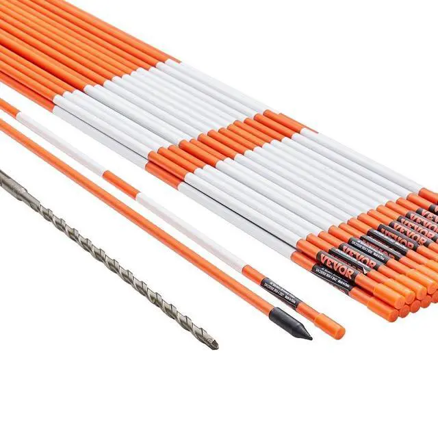 Main image of VEVOR Driveway Markers, 30 PCS 48 inch, 0.4 inch Diameter, Orange Fiberglass Poles Snow Stakes with Reflective Tape, 12" Steel Drill Bit & Protection Gloves for Parking Lots, Walkways Easy Visibility