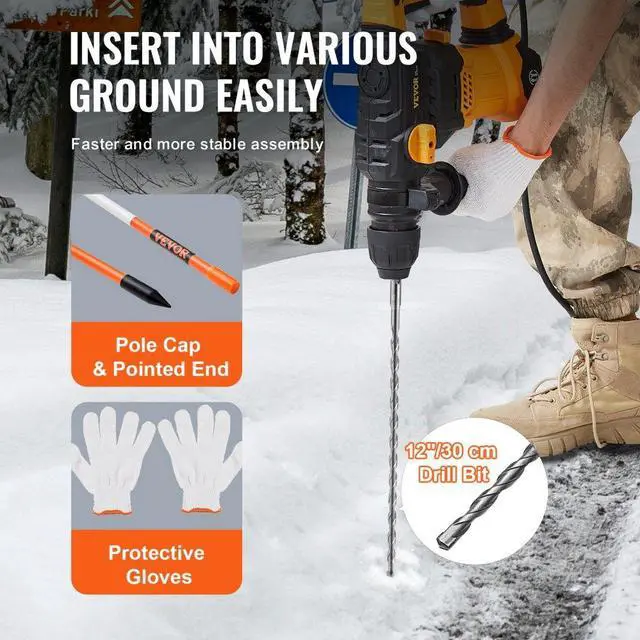 Alt view image 3 of 7 - VEVOR Driveway Markers, 30 PCS 48 inch, 0.4 inch Diameter, Orange Fiberglass Poles Snow Stakes with Reflective Tape, 12" Steel Drill Bit & Protection Gloves for Parking Lots, Walkways Easy Visibility