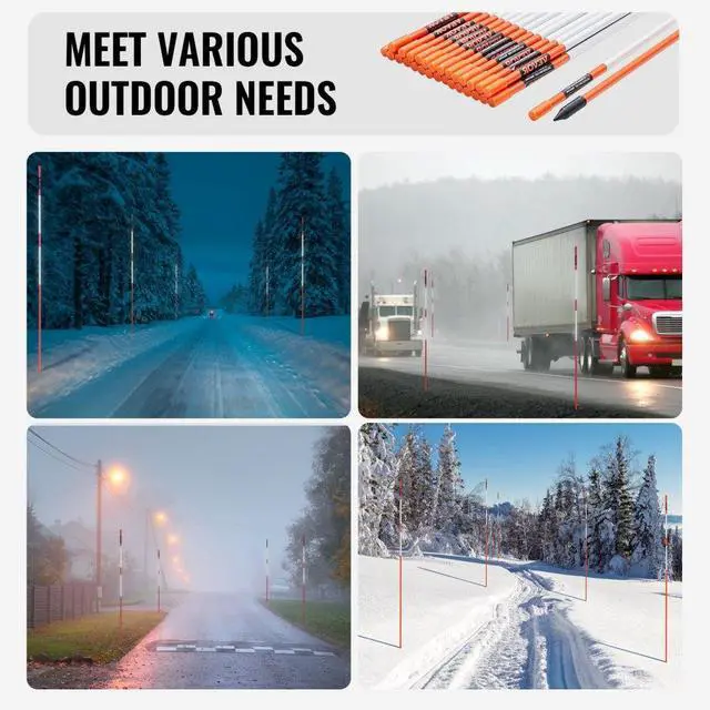 Alt view image 6 of 7 - VEVOR Driveway Markers, 30 PCS 48 inch, 0.4 inch Diameter, Orange Fiberglass Poles Snow Stakes with Reflective Tape, 12" Steel Drill Bit & Protection Gloves for Parking Lots, Walkways Easy Visibility