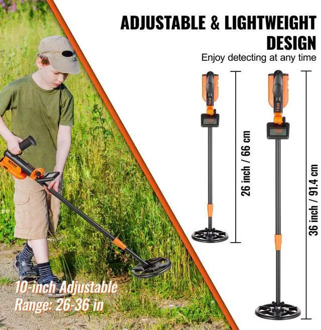 Alt view image 3 of 7 - VEVOR Metal Detector for Kids, 6 Inch, 25''-37'' Adjustable Gold Detector, IP68 Waterproof Search Coil with LCD Display Advanced DSP Chip, Lightweight for Junior & Youth Detecting Gold Coin Treasure