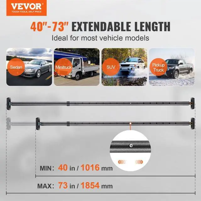 Alt view image 2 of 7 - VEVOR Cargo Bar, Truck Bed Bar Adjustable from 40" to 73", Heavy-duty Steel Cargo Stabilizer Bar with 220 lbs Capacity, Truck Load Bar Stop Sliding for Pickup Truck Bed, SUV, Minitruck