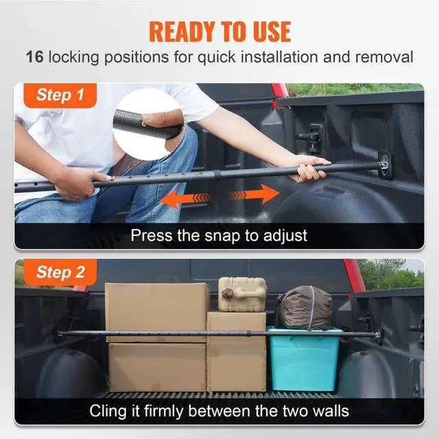 Alt view image 3 of 7 - VEVOR Cargo Bar, Truck Bed Bar Adjustable from 40" to 73", Heavy-duty Steel Cargo Stabilizer Bar with 220 lbs Capacity, Truck Load Bar Stop Sliding for Pickup Truck Bed, SUV, Minitruck