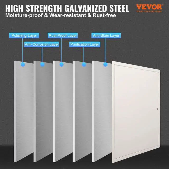 Alt view image 2 of 14 - VEVOR Access Panel for Drywall & Ceiling, 16 x 16 Inch Plumbing Access Panels, Reinforced Access Door, Heavy-Duty Steel Wall Hole Cover, Easy Install Removable Hinged Panel for Wiring & Cables, Silver