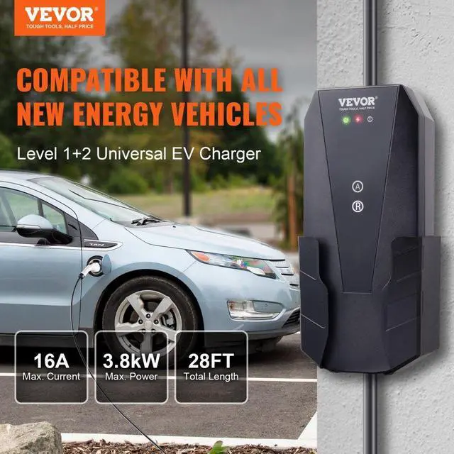 Alt view image 2 of 7 - VEVOR Level 1+2 Portable EV Charger, 16 Amp 120V or 240V, Electric Vehicle Charger with 28-Foot Charging Cable NEMA 6-20P Plug NEMA 5-15 Adapter, Plug-in Home EV Charging Station for SAE J1772 EVs