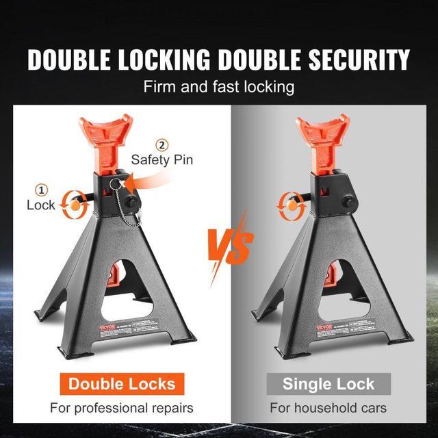 Alt view image 3 of 7 - VEVOR Jack Stands, 6 Ton (13,000 lbs) Capacity Car Jack Stands Double Locking, 14.2 -23 inch Adjustable Height, for lifting SUV, Pickup Truck, Car and UTV/ATV, Red, 1 Pair