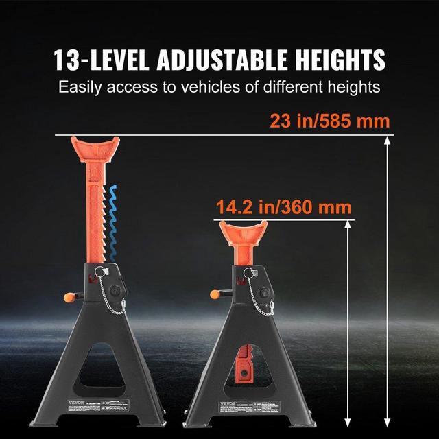 Alt view image 5 of 7 - VEVOR Jack Stands, 6 Ton (13,000 lbs) Capacity Car Jack Stands Double Locking, 14.2 -23 inch Adjustable Height, for lifting SUV, Pickup Truck, Car and UTV/ATV, Red, 1 Pair