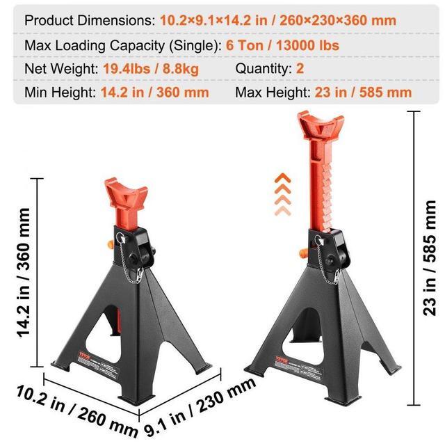 Alt view image 7 of 7 - VEVOR Jack Stands, 6 Ton (13,000 lbs) Capacity Car Jack Stands Double Locking, 14.2 -23 inch Adjustable Height, for lifting SUV, Pickup Truck, Car and UTV/ATV, Red, 1 Pair