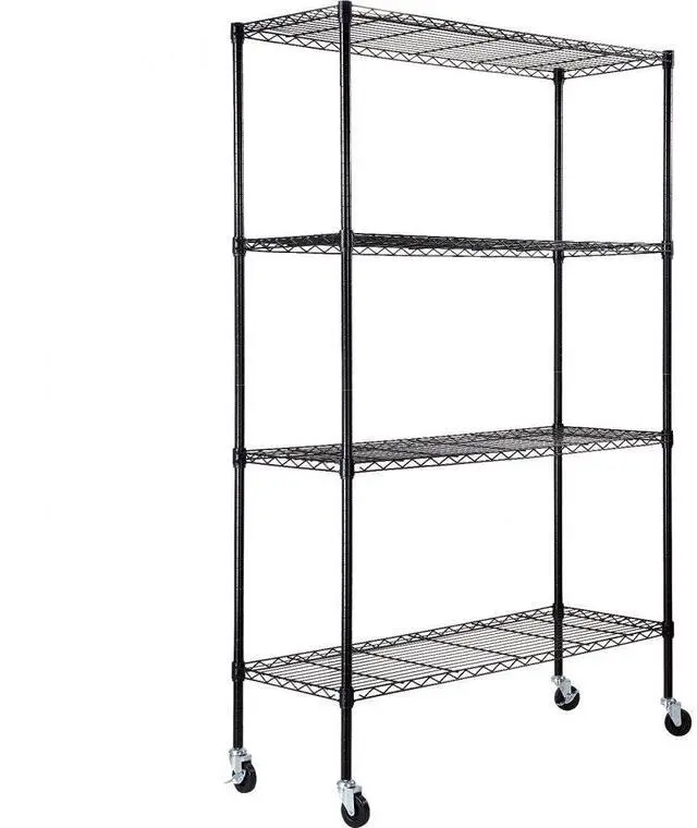 Main image of VEVOR Storage Shelving Unit with Wheels, 4-Tier Adjustable, 700 lbs Capacity, Heavy Duty Garage Shelves Metal Organizer Wire Rack, Black, 47.2" L x 17.7" W x 74" H for Kitchen Pantry Basement Bathroom
