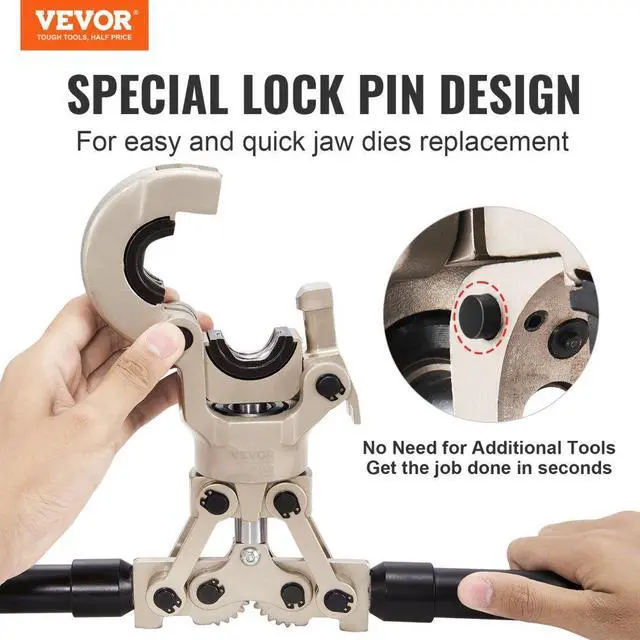 Alt view image 2 of 7 - VEVOR Copper Press Tool Tube Fittings Crimping Kit, Pro Press Crimper with 1/2", 3/4", 1" Quick Change Jaws, 360° Rotatable Crimp Tool & Locking Pin, Extendable Handle, Meet ASTM B88 and B75 Standard