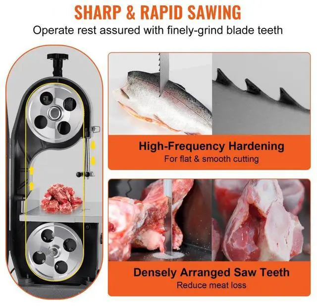 Alt view image 4 of 14 - VEVOR Band Saw Blade, 65x0.63x0.02 inch, 5 PCS/Pack Meat Bandsaw Blades for Replacement, Carbon Steel Blade, Meat Cutting Blade Wrapped by Rust-Proof Paper, Fit for Commercial Bone Saw Machines