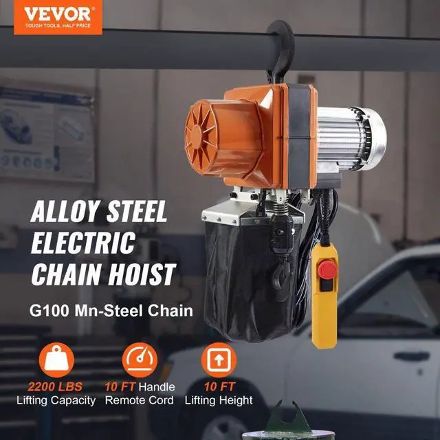 Alt view image 2 of 7 - VEVOR Electric Chain Hoist, 2200 lbs/1 ton Capacity, 10 ft Lifting Height, 10 ft/min Speed, 120V, Single Phase Overhead Crane with G100 Chain, 10 ft Wired Remote Control for Garage, Shop, Hotel, Home