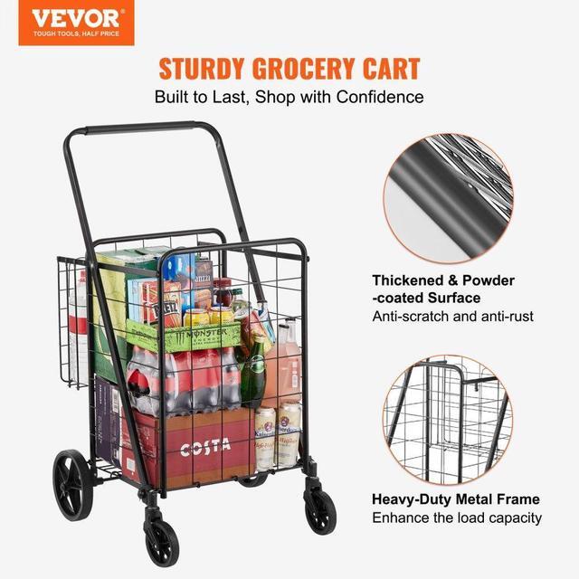 Alt view image 2 of 7 - VEVOR Folding Shopping Cart, Jumbo Grocery Cart with Double Baskets, 360° Swivel Wheels, Heavy Duty Utility Cart, 110 LBS Large Capacity Utility Cart for Laundry, Shopping, Grocery, Luggage