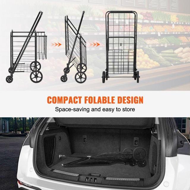 Alt view image 5 of 7 - VEVOR Folding Shopping Cart, Jumbo Grocery Cart with Double Baskets, 360° Swivel Wheels, Heavy Duty Utility Cart, 110 LBS Large Capacity Utility Cart for Laundry, Shopping, Grocery, Luggage