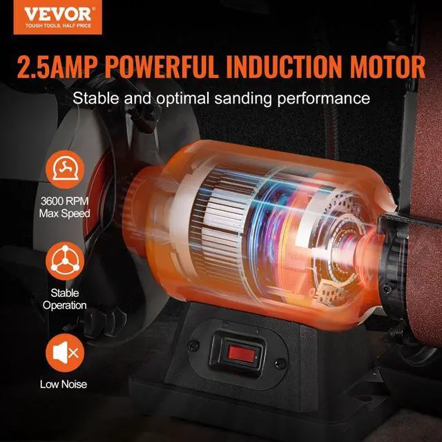 Alt view image 2 of 7 - VEVOR 8 Inch Bench Grinder with 2 x28 Inch Belt Sander Combo, Bench Grinder Sander with 2.5A Induction Motor for Metalworking Sharpening Grinding