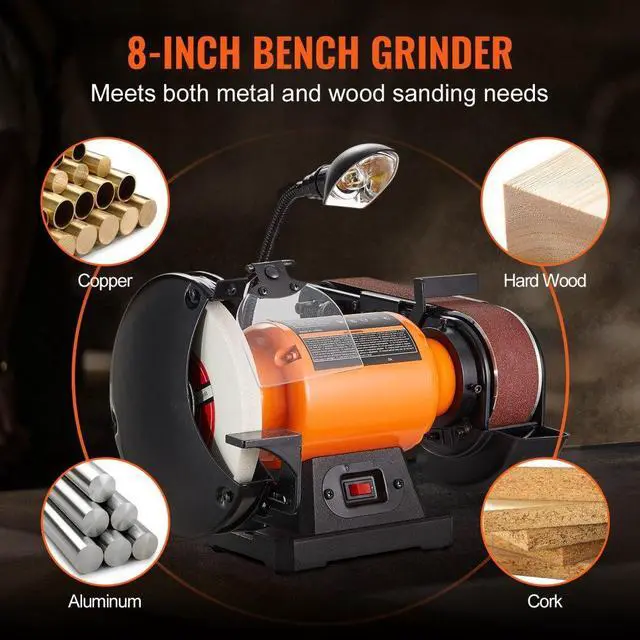 Alt view image 6 of 7 - VEVOR 8 Inch Bench Grinder with 2 x28 Inch Belt Sander Combo, Bench Grinder Sander with 2.5A Induction Motor for Metalworking Sharpening Grinding