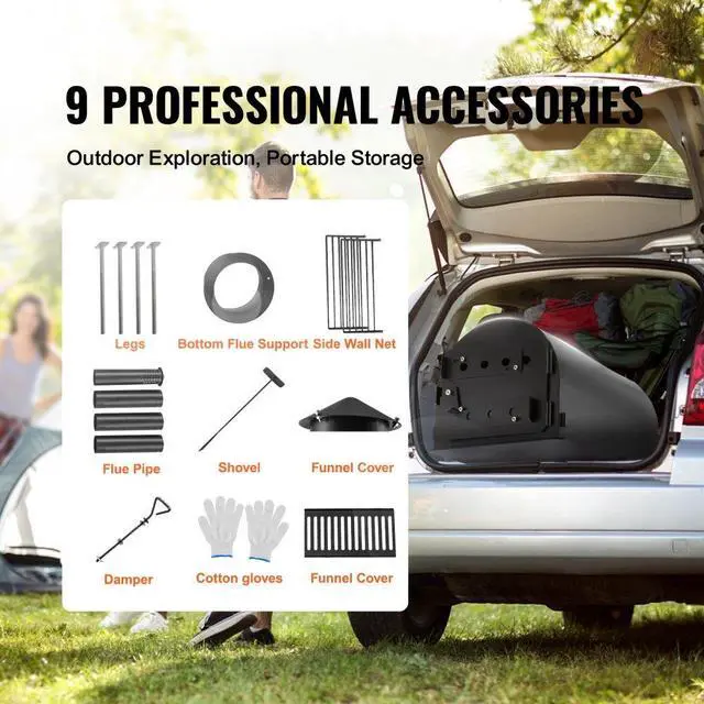 Alt view image 4 of 7 - VEVOR Wood Stove, 118 inch, Alloy Steel Camping Tent Stove, Portable Wood Burning Stove with Chimney Pipes & Gloves, 3000in³Firebox Hot Tent Stove for Outdoor Cooking and Heating with 8 Pipes