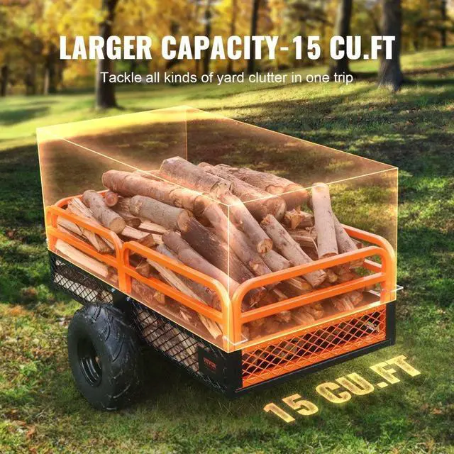 Alt view image 4 of 7 - VEVOR Heavy Duty Steel ATV Dump Trailer, 1500-Pound Load Capacity 15 Cubic Feet, Tow Behind Dump Cart Garden Trailer, with Removable Sides and 2 Tires, for Mowers, Tractors, ATV, UTV