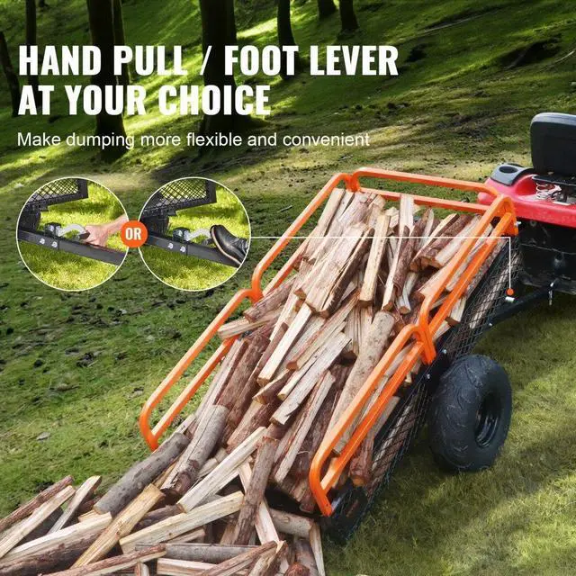 Alt view image 5 of 7 - VEVOR Heavy Duty Steel ATV Dump Trailer, 1500-Pound Load Capacity 15 Cubic Feet, Tow Behind Dump Cart Garden Trailer, with Removable Sides and 2 Tires, for Mowers, Tractors, ATV, UTV