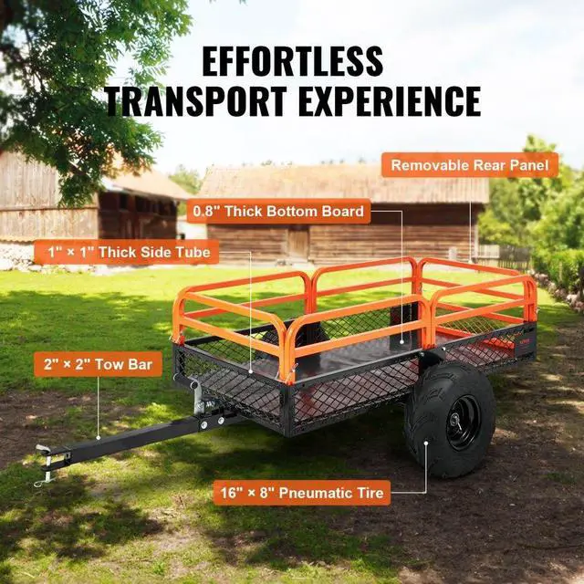 Alt view image 6 of 7 - VEVOR Heavy Duty Steel ATV Dump Trailer, 1500-Pound Load Capacity 15 Cubic Feet, Tow Behind Dump Cart Garden Trailer, with Removable Sides and 2 Tires, for Mowers, Tractors, ATV, UTV