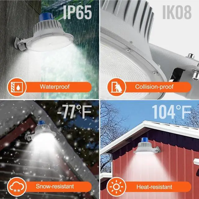Alt view image 5 of 7 - VEVOR LED Barn Light, 50W 5500LM, Ultra Brightness 6000K Daylight, Dusk to Dawn Area Lights, Outdoor Security Flood Lighting, IP65 Waterproof for Outside Yard Street Garage Shed Patio, Wall/Pole Mount