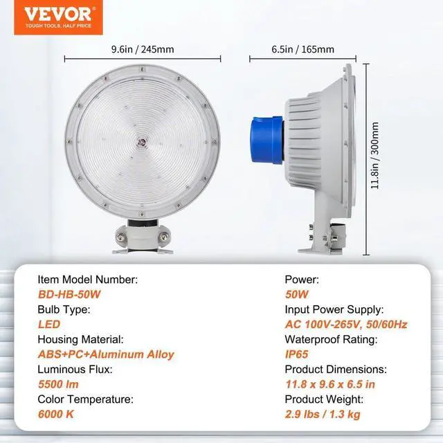 Alt view image 7 of 7 - VEVOR LED Barn Light, 50W 5500LM, Ultra Brightness 6000K Daylight, Dusk to Dawn Area Lights, Outdoor Security Flood Lighting, IP65 Waterproof for Outside Yard Street Garage Shed Patio, Wall/Pole Mount
