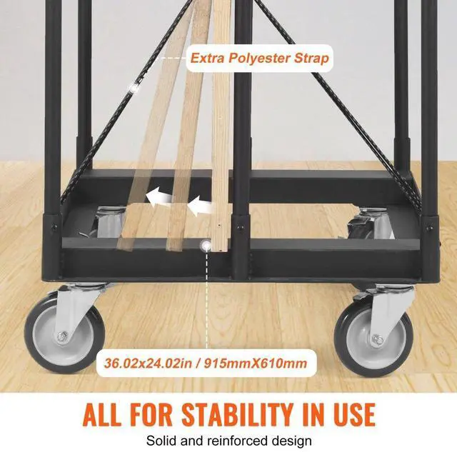 Alt view image 3 of 7 - VEVOR Drywall Cart, 1500 LBS Panel Dolly Cart with 36.02" x 24.02" Deck and 5" Swivel Wheels, Heavy-Duty Drywall Sheet Cart, Handling Wall Panel, Sheetrock, Lumber, for Garage, Home, Warehouse