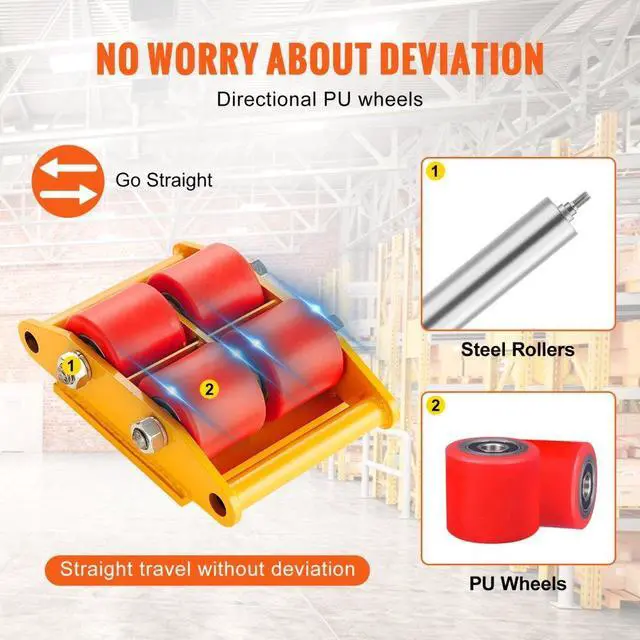 Alt view image 4 of 14 - VEVOR Machinery Skate Dolly, 13,200 LBS/6T Industrial Machinery Mover, Heavy Duty Carbon Steel Machinery Moving Skate with 4 PU Wheels and 360° Rotation Non-Slip Cap for Warehouse, Workshop, Factory